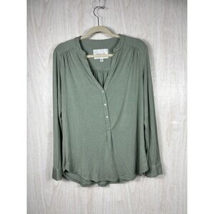 Amour Vert Small Green Modal Blend Long Sleeve Henley Top Sustainable Made USA